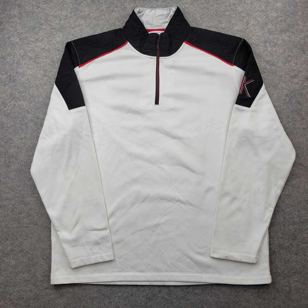 Calvin Klein Pullover‎ Mens 2XL White Colorblock 1/4 Zip Long Sleeve Fleece Top*